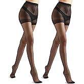 HA WA 2 Pairs Sheer Tights for Women, 20 Denier Ultra Thin Tights Control Top Pantyhose Stockings