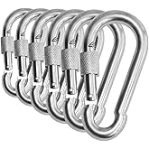 Branded Boards Heavy Duty Stainless Steel Thumb Screw Locking Carabiner Spring Snap Clip Link Hooks. 200-400lb Load. 6 Packs and 12 Packs