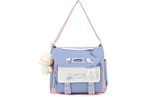 Juoxeepy Aesthetic Messenger Bag with Stuffed Pendant and Pins Kawaii Crossbody Bag for Women nylon Messenger Bag