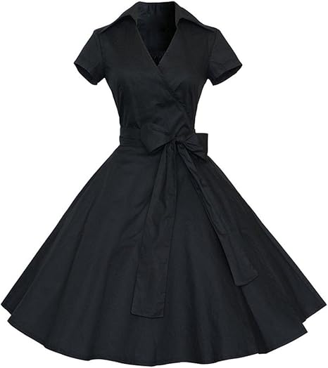 Amazon Co Jp レディース Vネック ミディアム丈 半袖 ドレス ワンピース ヘップバーン風 シンプル カジュアル 春夏 結婚式 お出かけ 普段着 服 ファッション小物