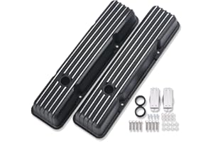 IMOOA Tall Finned Valve Covers For Chevy Small Block SBC 283 305 327 350 400 58-86 Black Aluminum