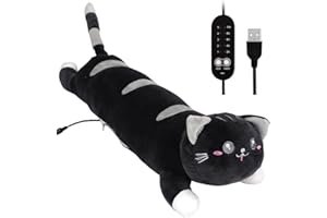 USB Heat Pad for Period 5 Heat Settings 5 Timer Modes Period Cramp Pad 19.7x5.5 Inch Cute Cat Stuffed Animal for Neck Back Pa