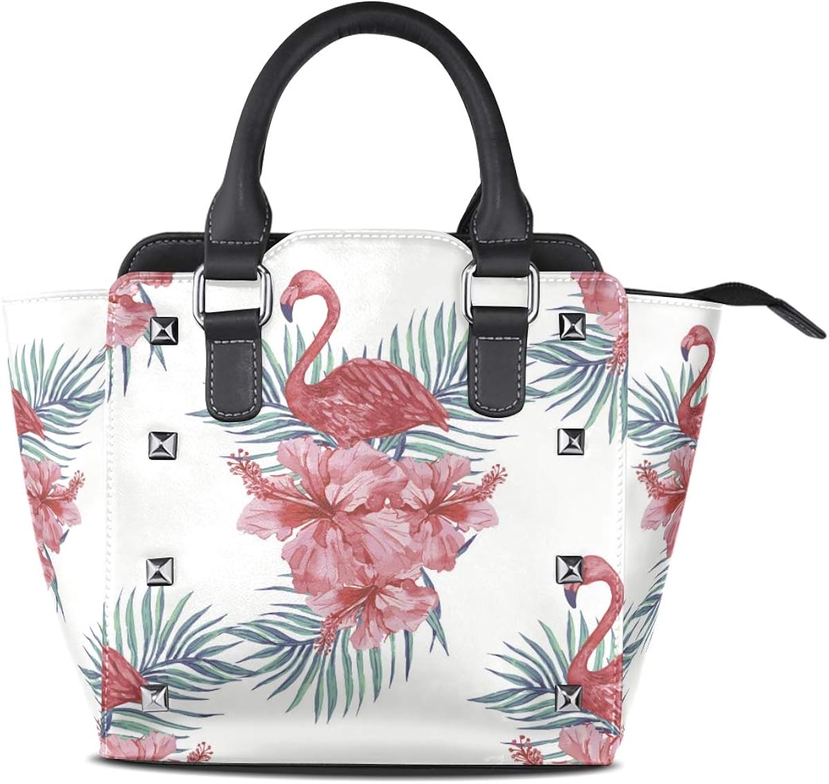 Flamingo Palm Women Leather Studded Bags Shoulder Bags Tote Bag