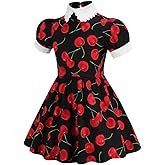 Kids Notch Lapel 50s Dress for Girls Vintage Retro 1950s Polka Dot Dress for Girls 50's Audrey Hepburn Rockabilly Swing Dress