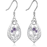URONE Scottish Thistle Teardrop Earrings 925 Sterling Silver Scotland Flower Dangle Earrings Scottish Thistle Jewelry Gift for Women