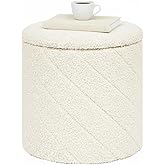 B FSOBEIIALEO Ottoman with Stroage, Boucle Round Storage Ottoman with Tray, Foot Rest Stool for Dorm Room, Living Room White, 12.99"x12.99"x13.78"