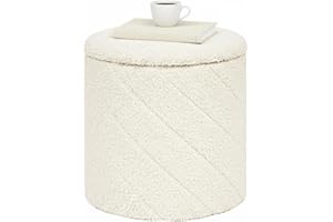 B FSOBEIIALEO Ottoman with Stroage, Boucle Round Storage Ottoman with Tray,Foot Rest Stool for Dorm Room, Living Room White, 