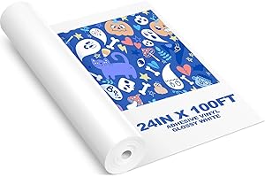 Ireer 24 Inch x 100ft Glossy White Permanent Vinyl Printable Adhesive Vinyl Roll Peel and Stick Sticker Paper for All Professional Inkjet Printers for Office DIY Factory Enterprise, 10 Mil Thick