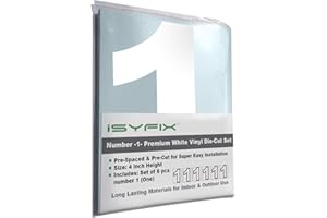 iSYFIX White Vinyl Number 1 (One) Stickers - 6 Pack 4 inch Self Adhesive - Decal Die Cut & Pre-Spaced for Mailbox, Signs, Window, Door, Cars, Trucks, Home, Business, Address Number, Indoor & Outdoor