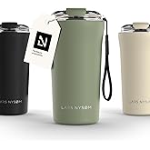 LARS NYSØM Thermo Coffee Mug to go with Strap 17oz | Travel Mug 0.5 Liter with Insulation | Leak Proof Stainless Steel Thermal Tumbler for Coffee and Tea to Go (Sage Green, 17 oz)
