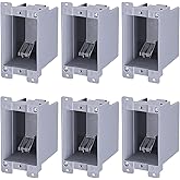 LEONLITE One Gang Old Work Electrical Outlet Box, Standard 14 Cubic Inch Device Box, PVC Electrical Junction Box for Switch, Step Light, Outlet Box for Home Improvement, ETL Listed, Gray, Pack of 6