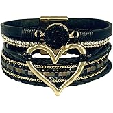 P Ammy Fashion® Women's Multi-layer Love Heart Leather Wrap Bracelets Stackable Boho Bangles Bohemian Cuff with Magnetic Clasp Jewelry Gift