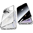 Jonwelsy Anti Peeping Case for iPhone 14 Plus (6.7 Inches), 360 Degree Protection Case, Privacy Tempered Glass Anti-Spy Cover, Strong Magnetic Adsorption Metal Frame Mobile Phone Case for 14 Plus