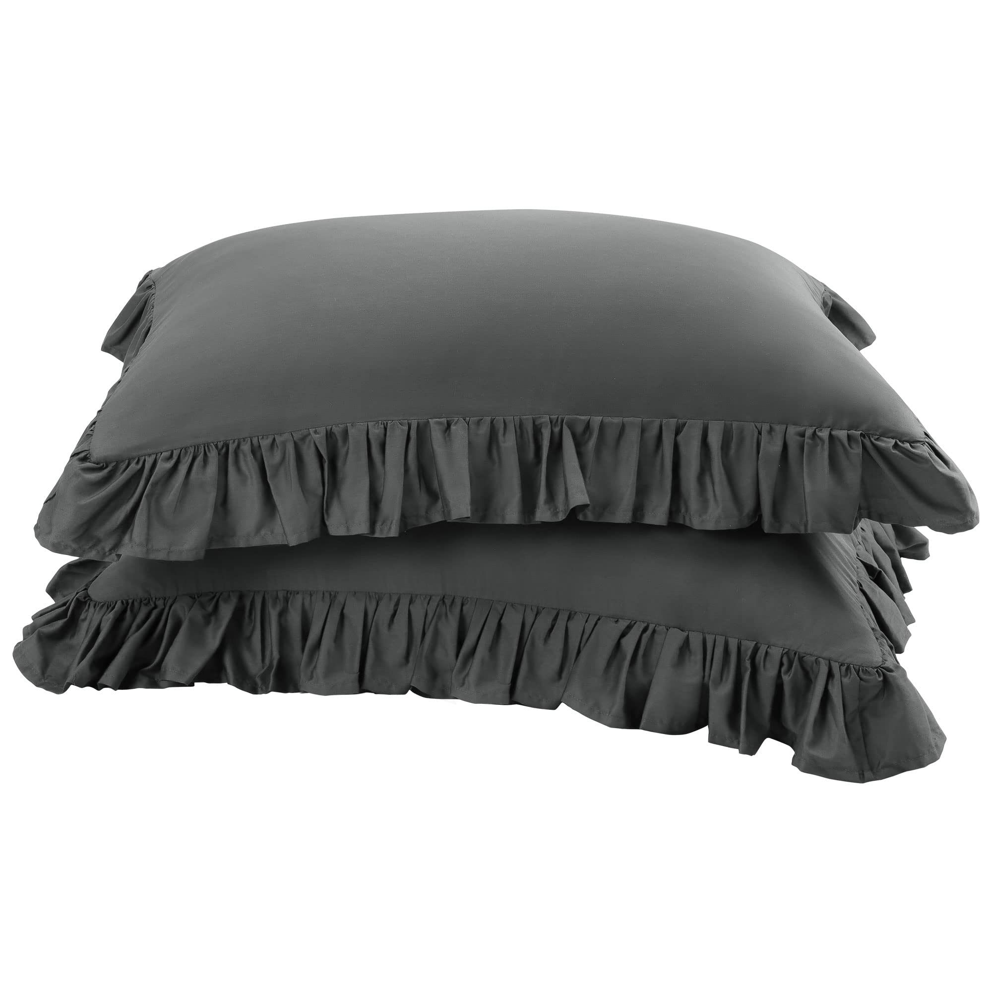 PiccoCasa Pillow Shams, Soft & Breathable Cotton Pillowcase with 4" Hem Decorative Ruffle Pillow Cases 2 Pack Envelope Closure Sham Pillow Cases Dark Grey 50x65cm