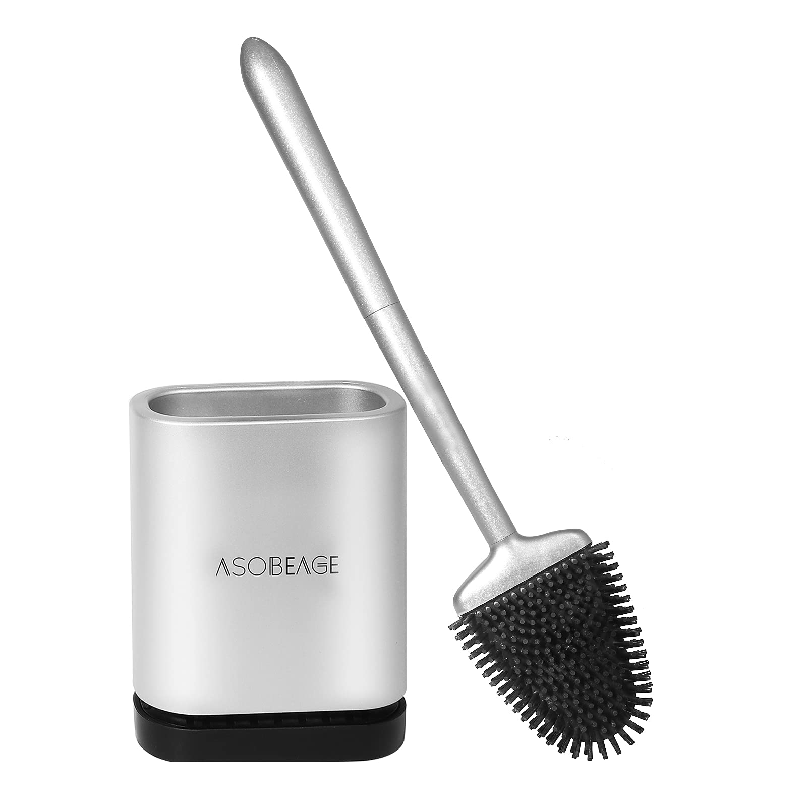 ASOBEAGE Toilet Brush and Holder, Toilet Bowl Brush for Bathroom Toilet (silver)