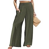 TARSE Women Linen Palazzo Pants Wide Leg Summer Boho High Waist Casual Lounge Pant Beach Travel Vacation Outfits