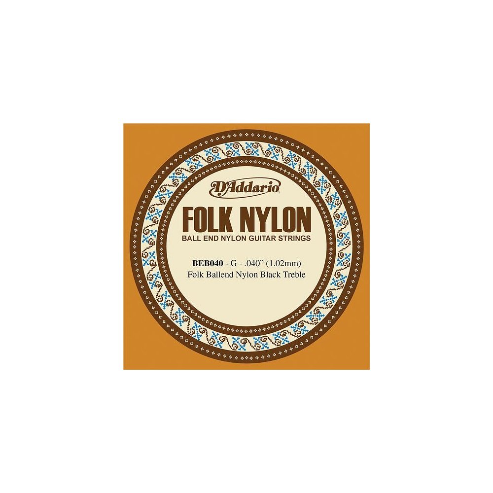 D'Addario BEB040 .040 Folk Single Nylon String with Ball End for Guitar - Black Nylon