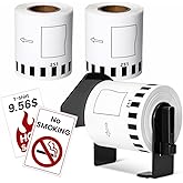 DK-2251 Compatible with Brother 2-3/7" x 50' Black/Red on White Continuous Paper Labels DK2251 for QL-800, QL-810W, QL-820NWB Printers, 3 Rolls+1 Frame