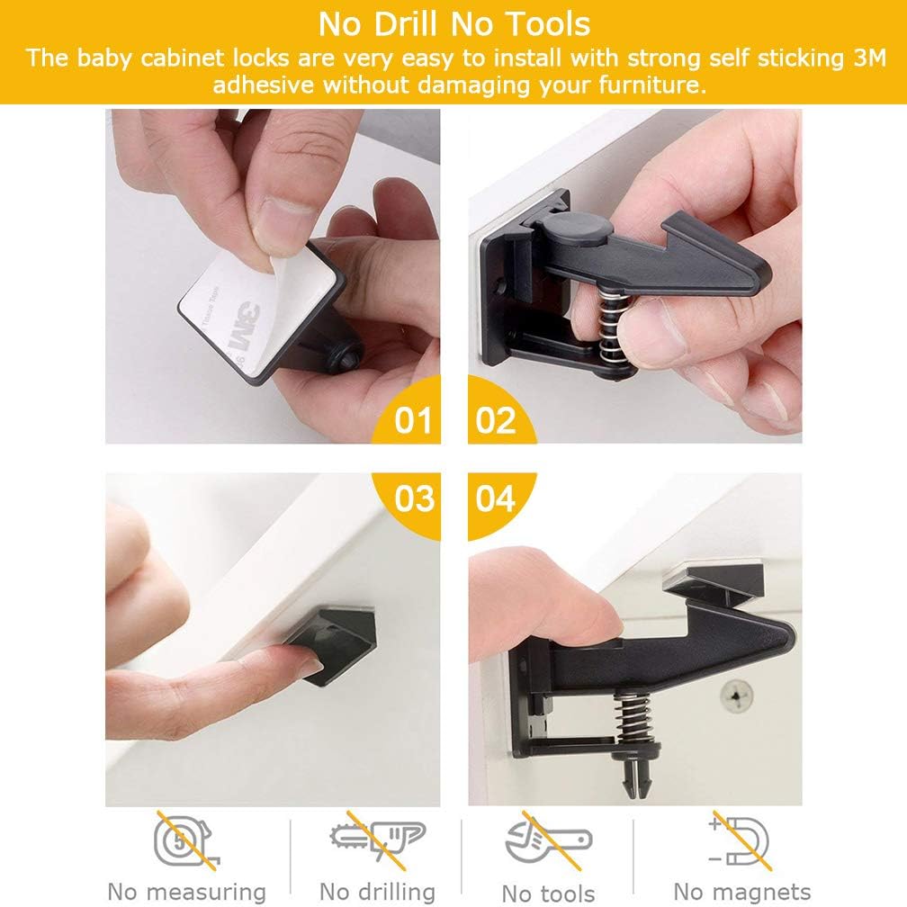 12 Pack Child Safety Cupboard Locks, ALBOYI Baby Proof Safety Invisible Drawer Latches with Strong Adhesive - Image 4