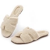 Athlefit Women's Fuzzy Slippers Cute Comfy Fluffy Open Toe Slip-on House Slide Slippers for Indoor Bedroom Bridesmaid