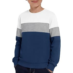 Haloumoning Boys Sweatshirt Color Block Crewneck Long Sleeve Pullovers | Kids Youth Crew Neck Sweatshirts, Casual Tops Tees,