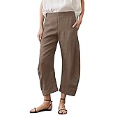 SeekMe Women's Cotton Linen Pants Barrel Leg Palazzo Elastic Waist Casual Capri for Beach Vacation