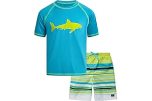 Big Chill Boys Rash Guard Set - 2 Piece UPF 50+ Quick Dry Short Sleeve Swim Shirt and Swim Trunks for Boys (Sizes: 4-14)