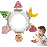 Silicone Baby Teething Toy for 3–12 Months, Soft Fruit-Shaped Infant Teether Ring for Sore Gums Relief, BPA-Free Sensory Chew