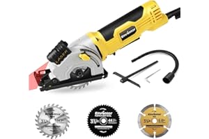ENVENTOR Mini Circular Saw, 4.8A Electric Circular Saw Corded with Laser Guide, 4000RPM, 3 Saw Blades 3-3/8" Max Cutting Depth 1-1/16", Compact Hand Saw for Wood, Soft Metal, Tile, Plastic Cuts