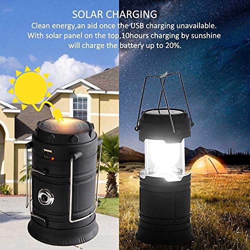 Camping Lantern LED, Camping Lights and Lanterns 2 Pack, Solar Lantern Rechargeable Battery Operated for Camp, Camping Lamp IPX4 Water Resistant, Emergency Light for Hurricane