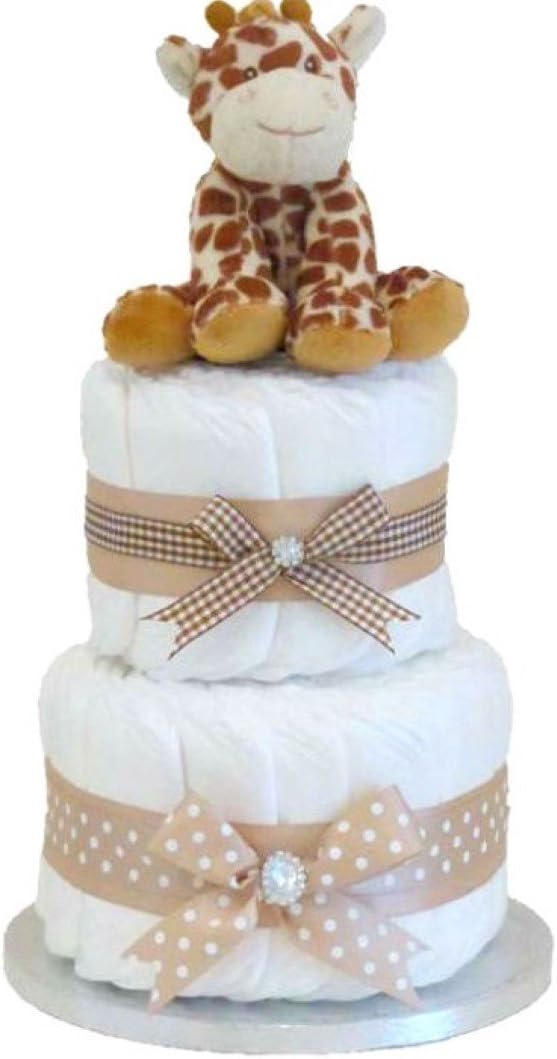 Giraffe Themed Unisex Nappy Cakes Baby Boy Girl 2 Tier⼁ Newborn Baby Shower Cake Hamper