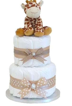 Signature Two Tier Giraffe Unisex Nappy Cake Baby Shower Hampers