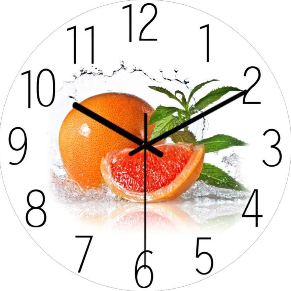 WADCRmgyx Creative Fruit Grapefruit Glass Wall Clock Modern Kitchen Clock Watch Home Decor Living Room Clock Tropical Fruit Wall Art Timepieces