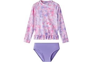 LIBREDGE Toddler and Little Girls Rash Guard Swimsuit Set UPF 50+ Swimwear