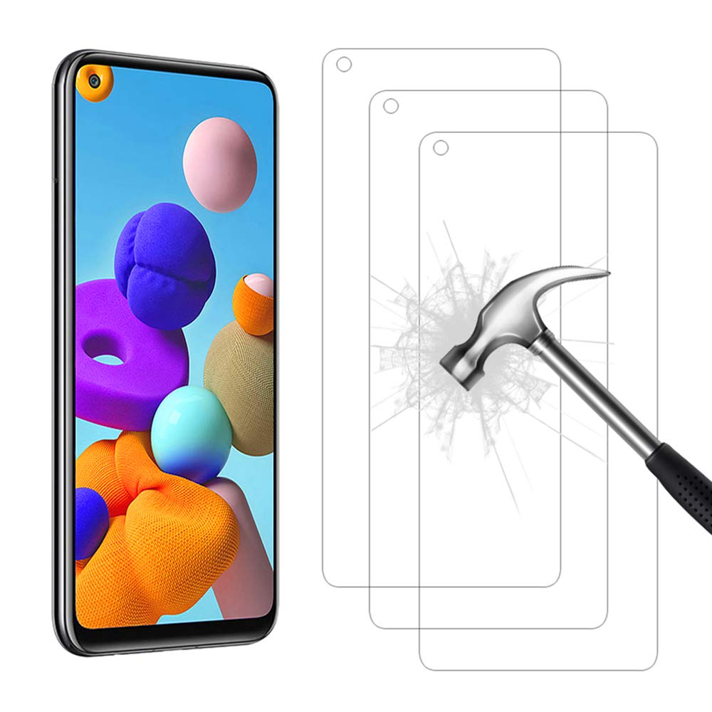 AHABIPERS 3 Pack Tempered Glass for Samsung Galaxy A21S Screen Protector, Easy Bubble-Free Installation, 9H Hardness, 99.99% HD Clarity Tempered Glass Protector for Galaxy A21S