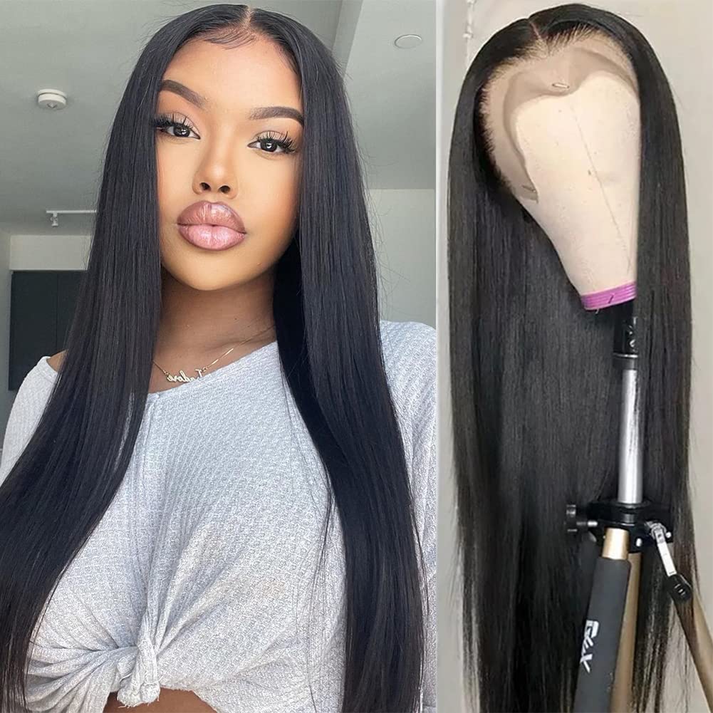 Photo 1 of UNANCY Straight Lace Front Wigs Human Hair Pre Plucked Hairline Glueless 180% Density 13×4 HD Transparent Wigs for Women Human Hair with Baby Hair Natural Color (24 Inch)