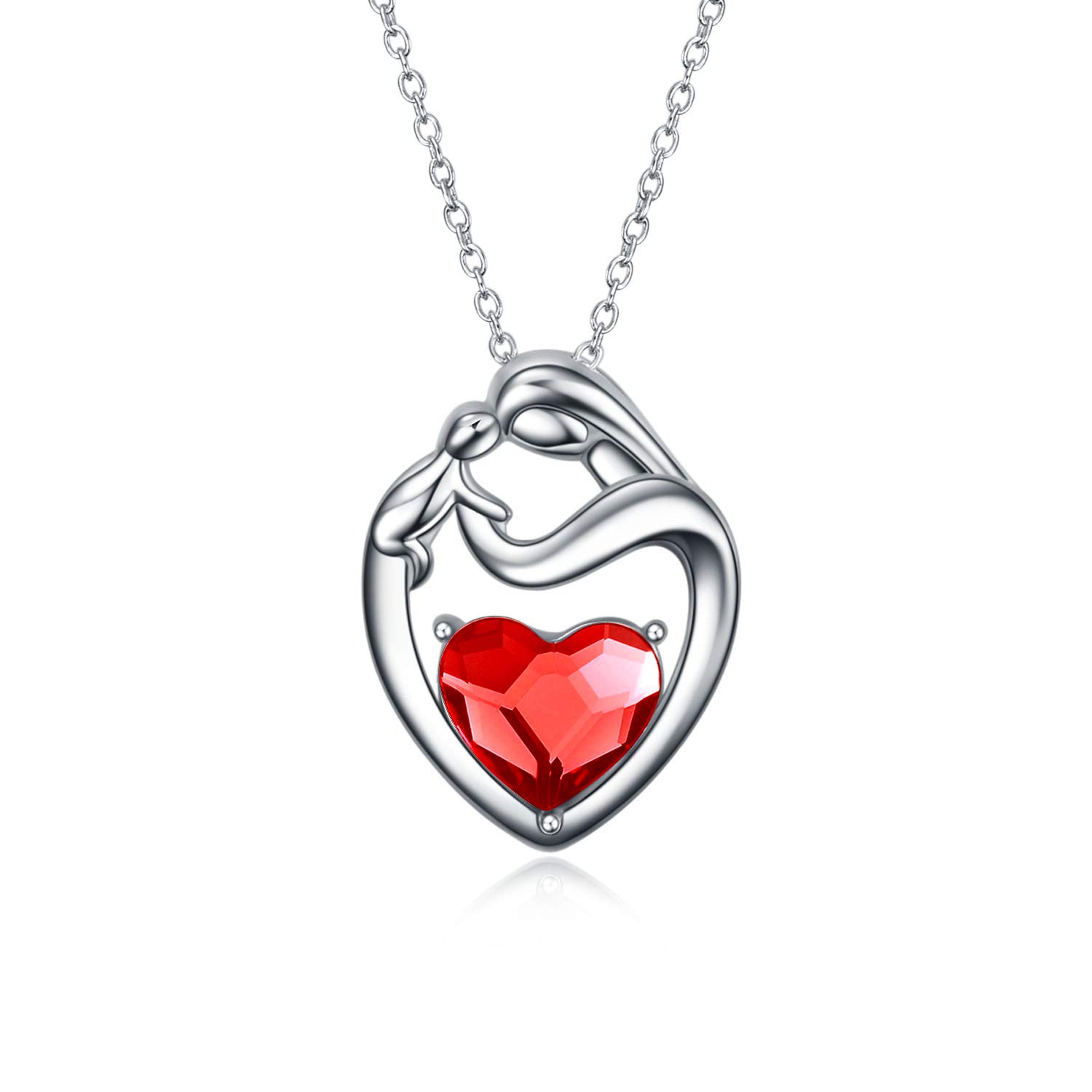 AOBOCO Sterling Silver Mum Heart Pendant Necklace, Birthday Christmas Gifts for Mum from Daughter Son (Red) — image 1