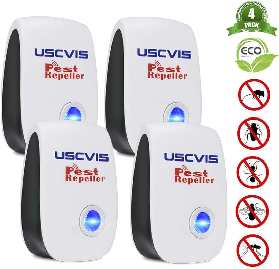 XFJ Ultrasonic Pest Repeller,Mouse Repeller Plug In,Spider Repellent Indoor Pest Control for Insects, Roaches, Ants, Bugs,Wasps, Safety for Humans, pets, (Black+White)