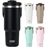 TYESO Tumbler with Flip Straw & Sip Lid, Vacuum Insulated Water Bottle, Double Wall Stainless Steel Coffee Cup Travel Mug Leak Proof (BLACK, 30 OZ)