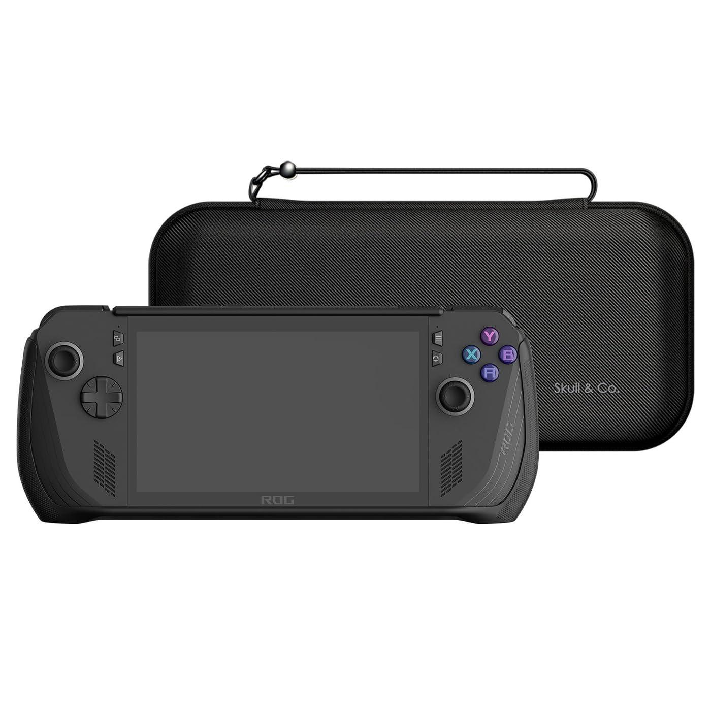 Skull & Co. GripCase Bundle for ROG Ally X: A Soft Protective Case with Textured Grips Full Protection and Stand, Shock-Absorption Non-Slip and Anti-Scratch Cover Design (with Carrying Case)- Black