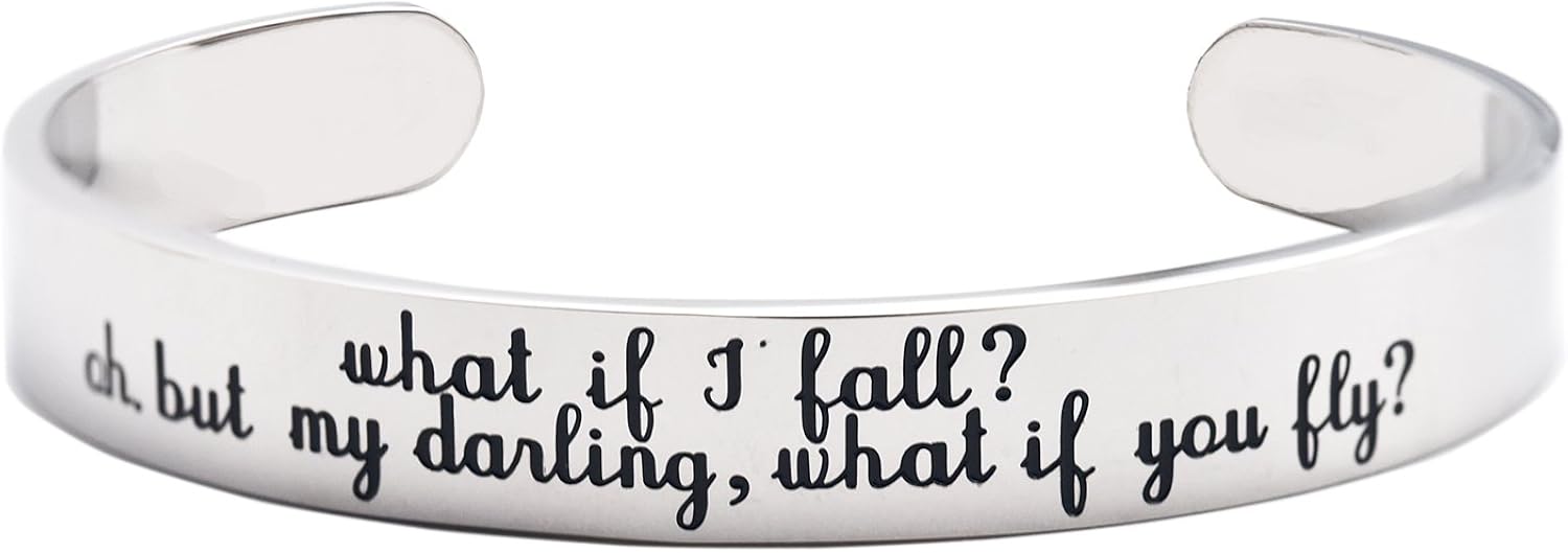 LParkin Inspirational Bracelets For Women Graduation Gifts Cuff Bracelet What If I Fall Oh But My Darling What If You Fly spiritual Gift for women