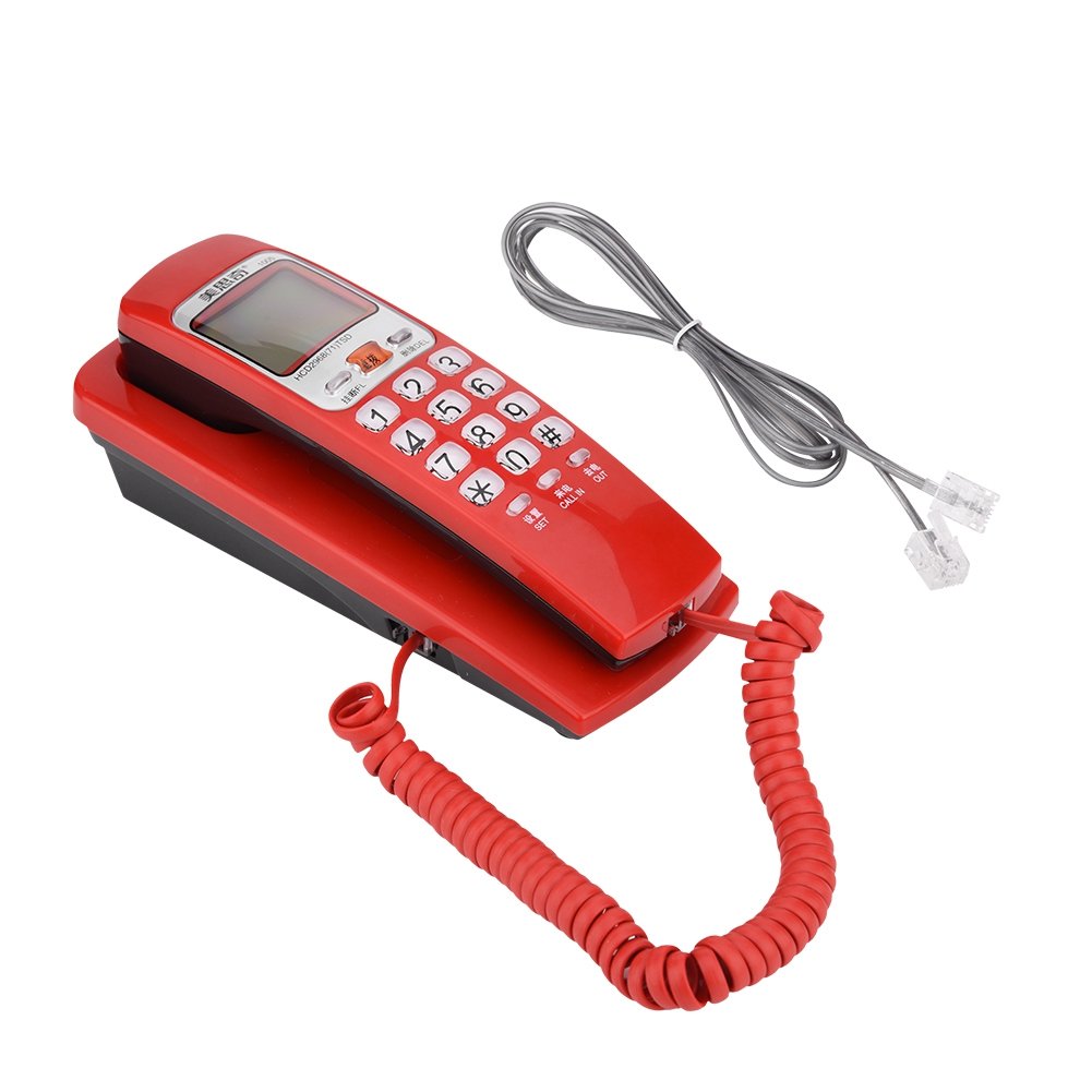 Corded Telephone, FSK DTMF Caller ID Display Wall Mounted Corded Landline Telephone, Last Number Redial, Anti Anti Interference, Storage and Query Functions, for Office, Hotel, Home, Red