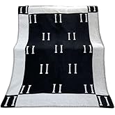 Generic 55"x67" Black & White Letter Wool Scarf Shawl - Soft, Warm, Portable Plaid Fleece Throw Blanket for Women - Air Conditioning Blanket