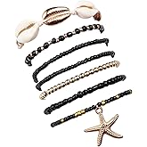Pingyongchang Bohemian Stackable Shell Beaded Ankle Bracelets for Women Colorful Boho Multi-Layer Seashell Gold Starfish Adjustable Handmade Braid Bracelet Summer Beach Holiday Accessories Gifts