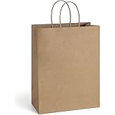 BagDream 10x5x13 25Pcs Gift Bags Brown Kraft Paper With Handles - Bulk Shopping, Merchandise Retail, Wedding Party Favor Sacks - 100% Recycled Paper