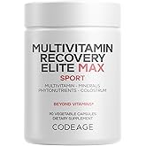 Codeage Multivitamin Recovery Elite Max Supplement - Vitamins A, C, D, E, B-Complex, Essential Minerals, Antioxidants, Colostrum, Phytonutrients, Pantethine, Non-GMO, Sport Multivitamins - 90 Capsules