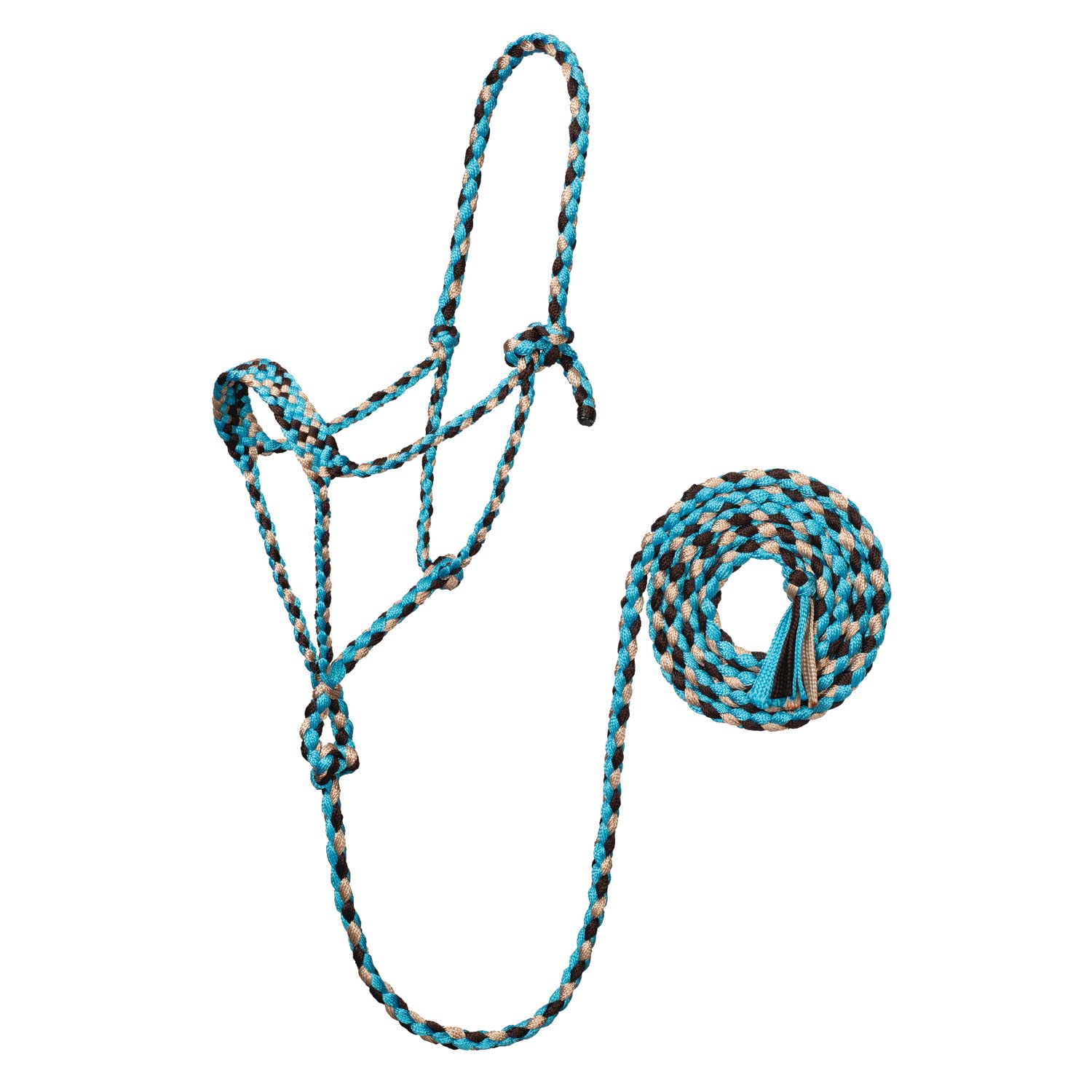 Weaver Leather Braided Rope Halter with 10' Lead,Turquoise/Brown/Tan