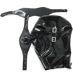 Black Latex Hood with Removable Solid Mouth Gag and