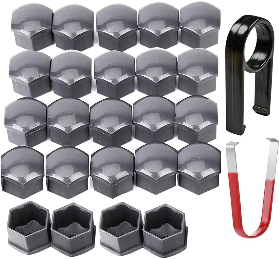 Gebildet 24pcs Wheel Nut Cap 17mm Wheel Bolt Nut Caps Covers, Hexagonal Tire Nut Covers with Removal Tool Set for Cars(Gray)