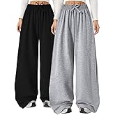 Nivne Tco Tween 2pcs Girls Pants Set Casual Bowknot Decor Elastic Waistband Baggy Lounge Wide Leg Pants